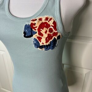 Sonia Rykiel Light Blue Tank with Embroidered Floral Sequin Patch Size M